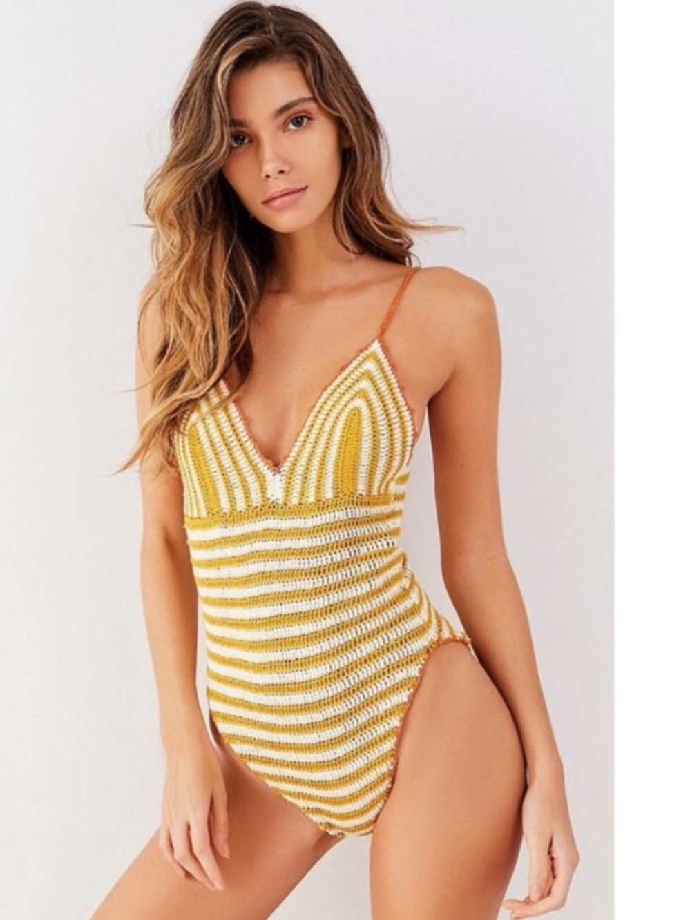 New Urban Outfitters Out From Under Daisy Striped Crochet Bodysuit Size XL